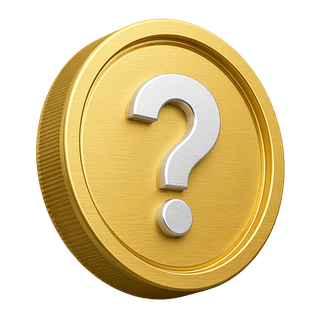 Koin emas dekoratif berbentuk 3D bertanda tanya di halaman FAQ